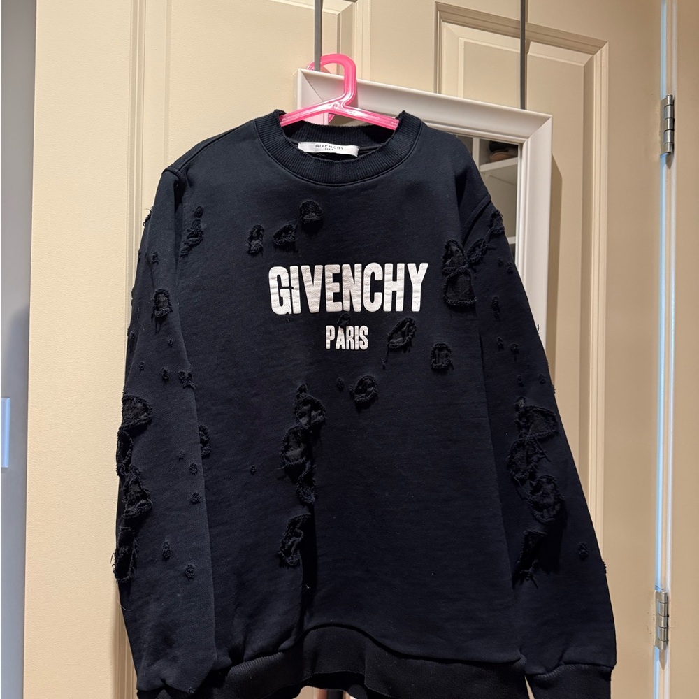 Givenchy Black Distressed Crew Neck Sweater